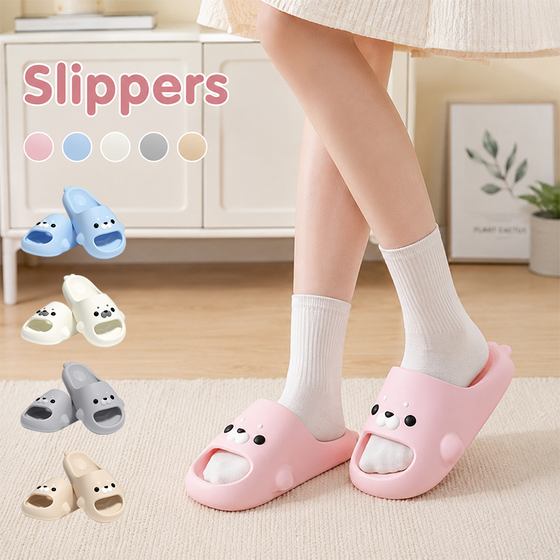 Water Shoes - รองเท้าแตะซีลสำหรับผู้หญิง ฤดูร้อน พื้นนุ่ม กันลื่น รองเท้าแตะในห้องน้ำ ลายการ์ตูน