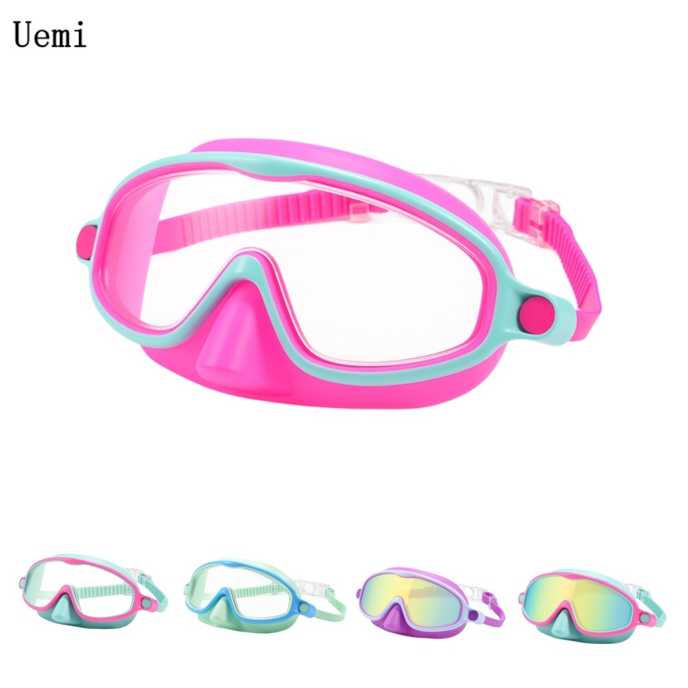 Diving Mask - แว่นตาว่ายน้ำสำหรับเด็กพร้อมที่ครอบจมูก ป้องกันรังสียูวี ป้องกันการแตก มองเห็นได้กว้าง ป้องกันฝ้า หน้ากากดำน้ำสำหรับเด็กอายุ