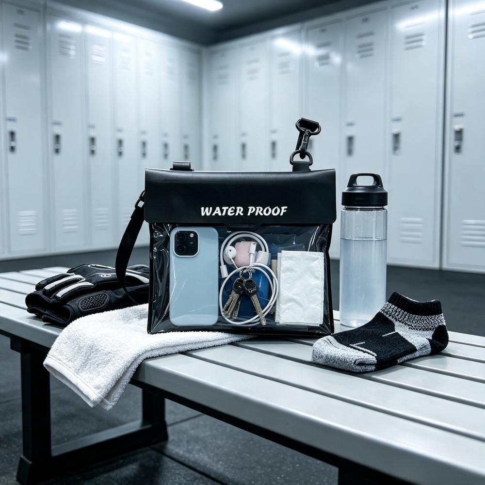 Dry Bag Waterproof - กระเป๋าสะพายข้างกันน้ำสำหรับชายหาด สีดำ 1 ชิ้น, กระเป๋าใส่โทรศัพท์ขนาดใหญ่แบบสัมผัสหน้าจอได้, กระเป๋าเก็บของกันน้ำสำหรับกิจกรรมกลางแจ้ง