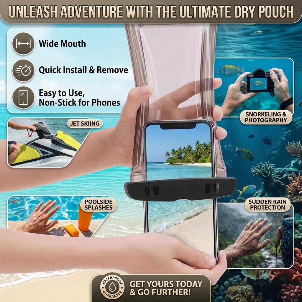 Dry Bag Waterproof - เคสโทรศัพท์กันน้ำแบบใส กระเป๋ากันน้ำสำหรับ iPhone สมาร์ทโฟน อุปกรณ์เสริมสำหรับกีฬาทางน้ำ เหมาะสำหรับการเดินทาง