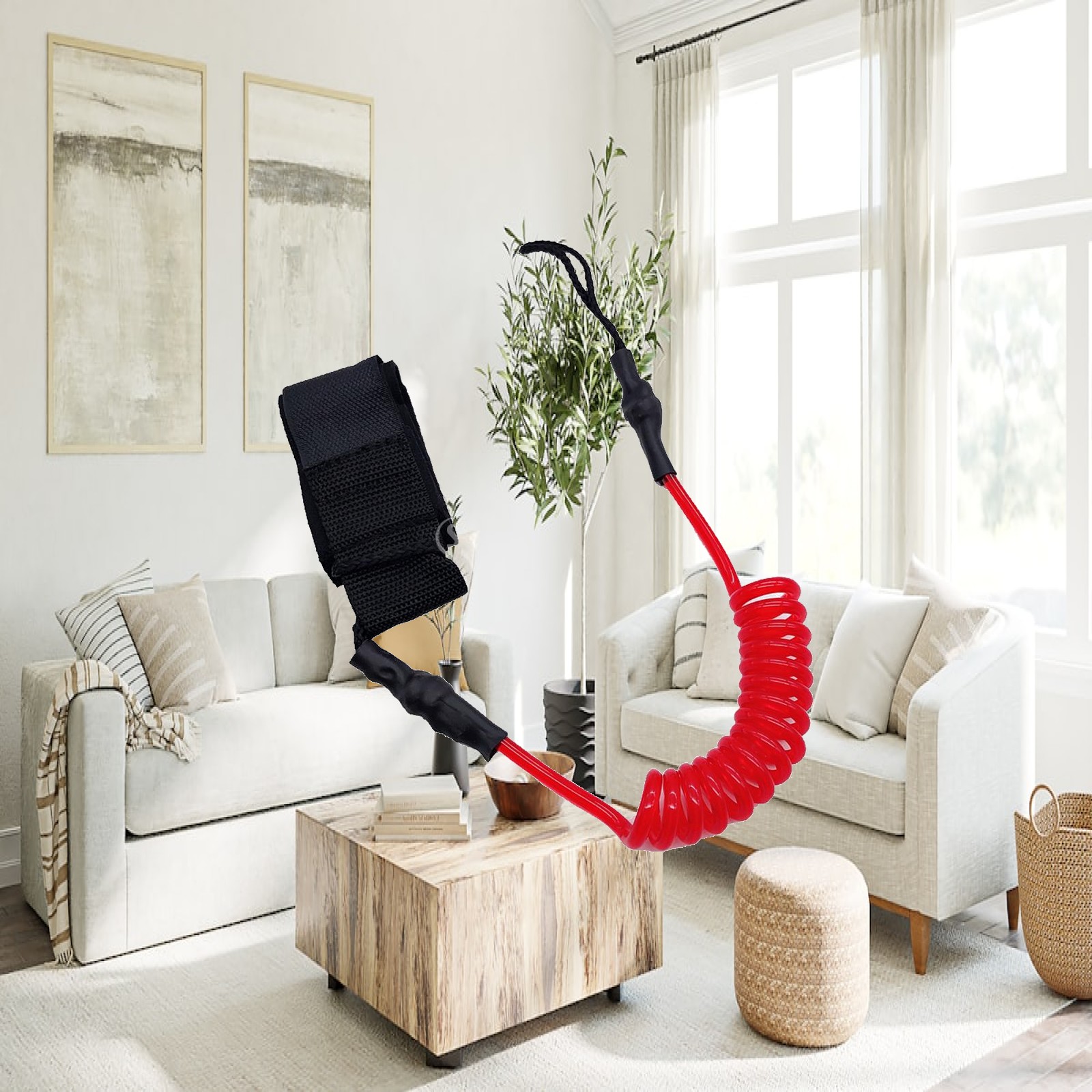 Surfboard Leash - สายจูงกระดานพายแบบปรับได้ เชือกยืดทนทาน อุปกรณ์เสริมทางทะเลสำหรับกระดาน SUP และกระดานโต้คลื่น